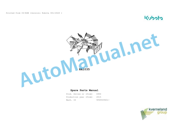 Kubota RA1035 Parts Manual PDF 1 Kubota RA1035 Parts Manual PDF