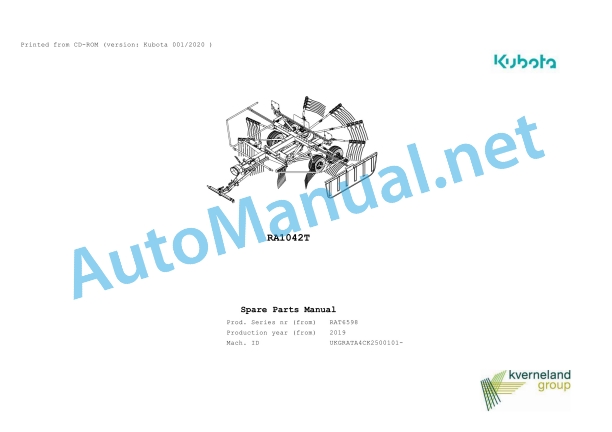 Kubota RA1042T Parts Manual PDF 1 Kubota RA1042T Parts Manual PDF