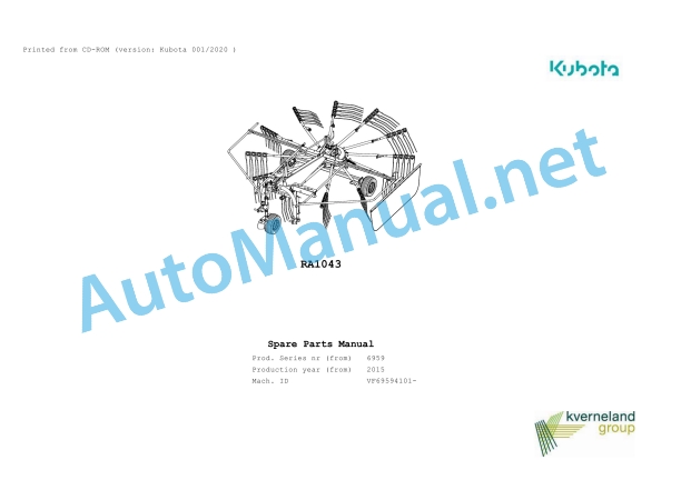 Kubota RA1043 Parts Manual PDF 1 Kubota RA1043 Parts Manual PDF