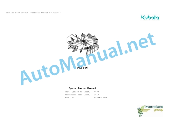 Kubota RA1546 Parts Manual PDF 1 Kubota RA1546 Parts Manual PDF