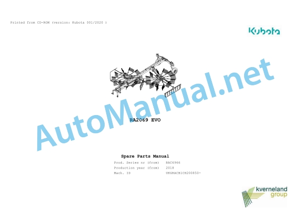Kubota RA2069 EVO Parts Manual PDF 1 Kubota RA2069 EVO Parts Manual PDF