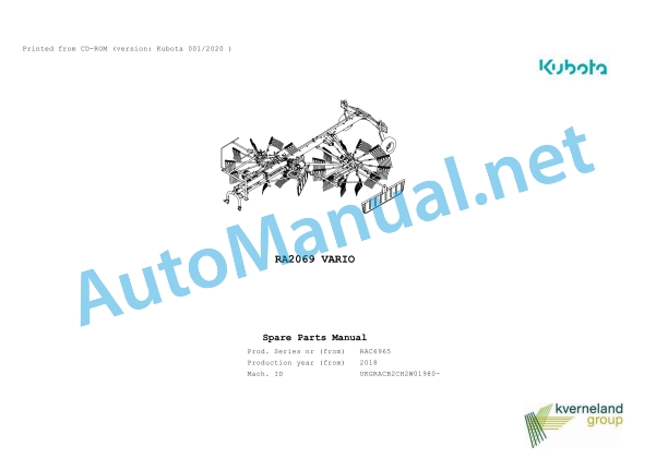 Kubota RA2069 VARIO Parts Manual PDF 1 Kubota RA2069 VARIO Parts Manual PDF