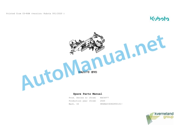 Kubota RA2070 EVO Parts Manual PDF 1 Kubota RA2070 EVO Parts Manual PDF