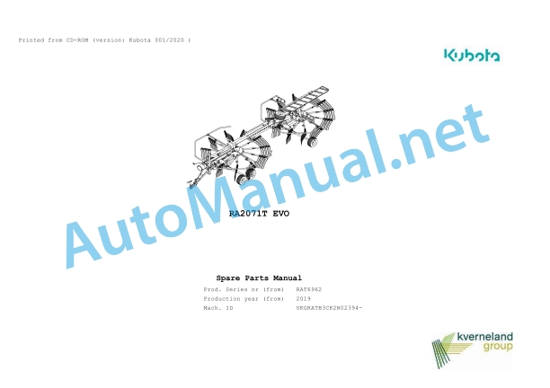 Kubota RA2071T EVO Parts Manual PDF 1 Kubota RA2071T EVO Parts Manual PDF