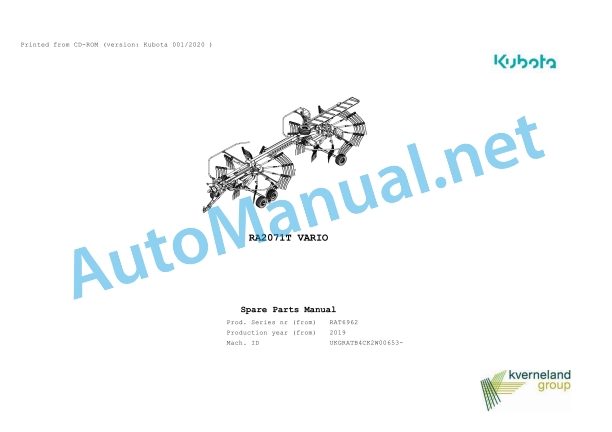 Kubota RA2071T VARIO Parts Manual PDF 1 Kubota RA2071T VARIO Parts Manual PDF