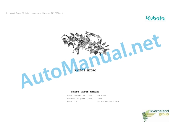 Kubota RA2072 HYDRO Parts Manual PDF 1 Kubota RA2072 HYDRO Parts Manual PDF
