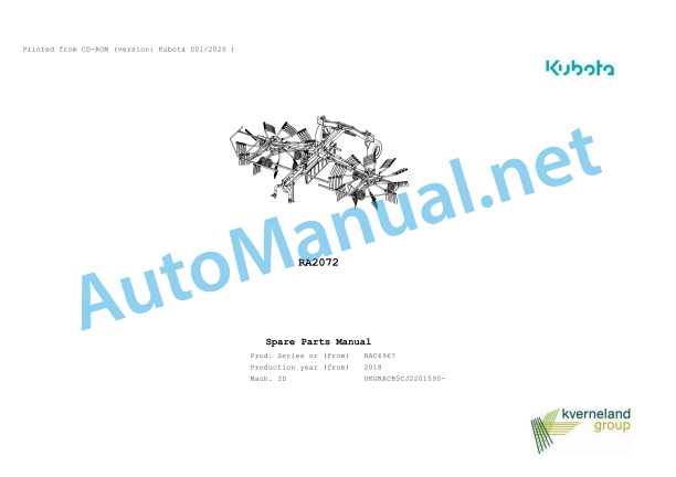 Kubota RA2072 Parts Manual PDF 1 Kubota RA2072 Parts Manual PDF
