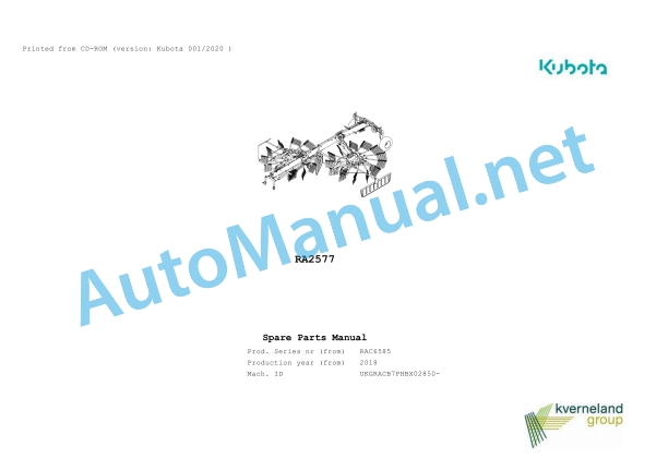Kubota RA2577 Parts Manual PDF 1 Kubota RA2577 Parts Manual PDF