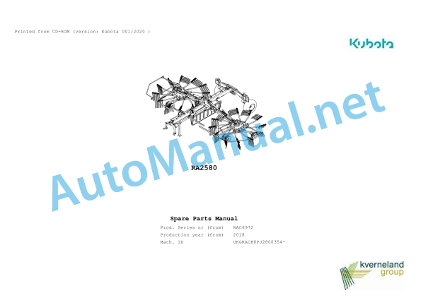Kubota RA2580 Parts Manual PDF 1 Kubota RA2580 Parts Manual PDF