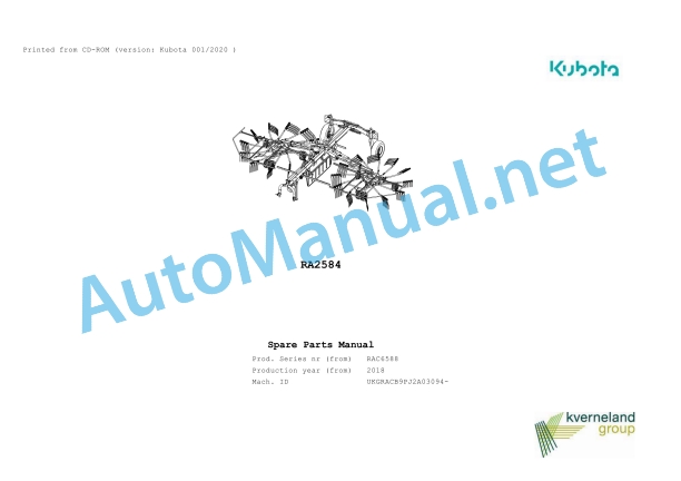 Kubota RA2584 Parts Manual PDF 1 Kubota RA2584 Parts Manual PDF