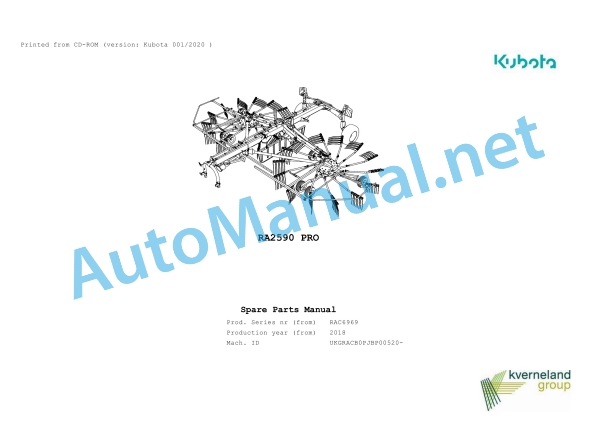 Kubota RA2590 PRO Parts Manual PDF 1 Kubota RA2590 PRO Parts Manual PDF