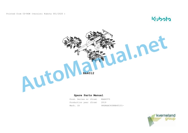 Kubota RA4012 Parts Manual PDF 1 Kubota RA4012 Parts Manual PDF