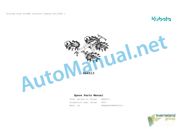 Kubota RA4513 Parts Manual PDF 1 Kubota RA4513 Parts Manual PDF
