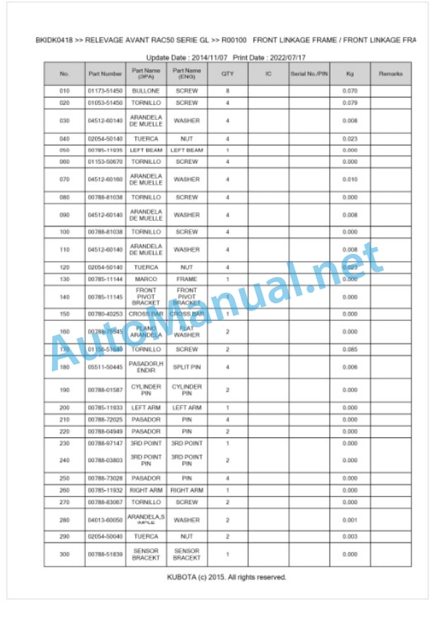 Kubota RAC50 Series GL Relevage Avant Parts Manual PDF BKIDK0418 2 Kubota RAC50 Series GL Relevage Avant Parts Manual PDF BKIDK0418-2
