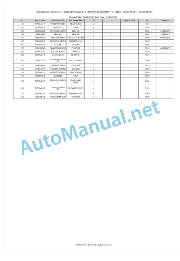 Kubota RC40-42 Parts Manual PDF BKIDK0040 4 Kubota RC40-42 Parts Manual PDF BKIDK0040-4