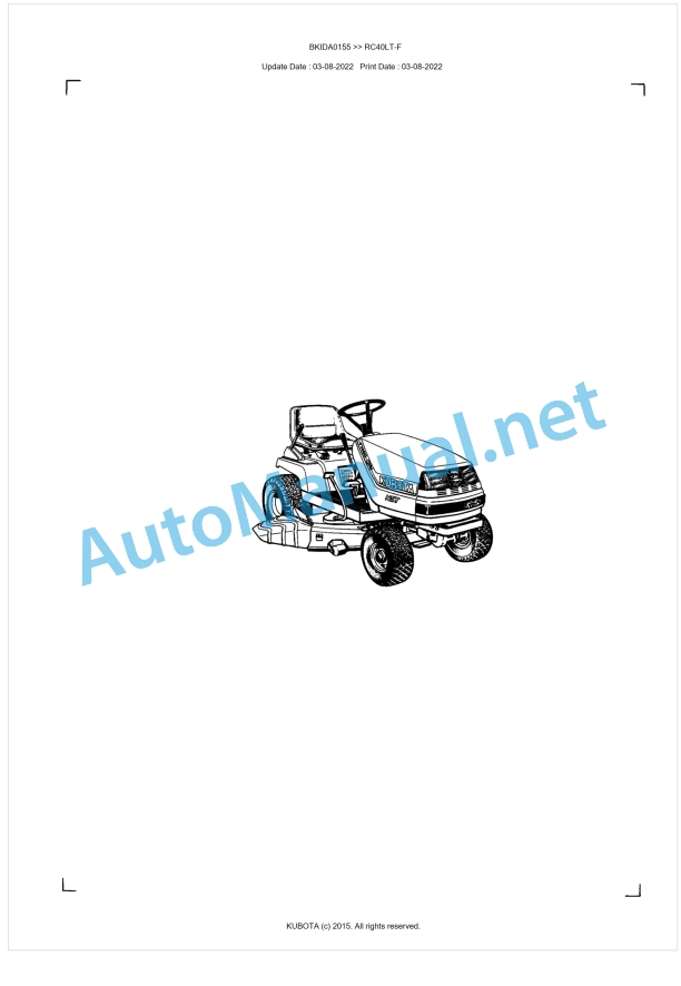 Kubota RC40LT-F Parts Manual PDF BKIDA0155 1 Kubota RC40LT-F Parts Manual PDF BKIDA0155