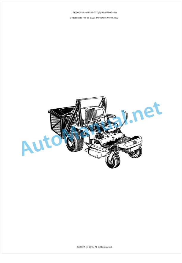 Kubota RC42-GZD(E) (R)(GZD15-HD) Parts Manual PDF BKIDK0531 1 Kubota RC42-GZD(E) (R)(GZD15-HD) Parts Manual PDF BKIDK0531