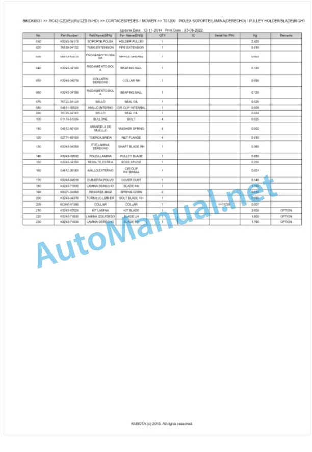 Kubota RC42-GZD(E) (R)(GZD15-HD) Parts Manual PDF BKIDK0531 3 Kubota RC42-GZD(E) (R)(GZD15-HD) Parts Manual PDF BKIDK0531-3