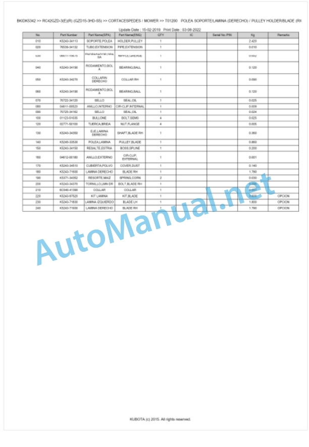 Kubota RC42GZD-3(E)(R) (GZD15-3HD-S5) Parts Manual PDF BKIDK5342 3 Kubota RC42GZD-3(E)(R) (GZD15-3HD-S5) Parts Manual PDF BKIDK5342-3