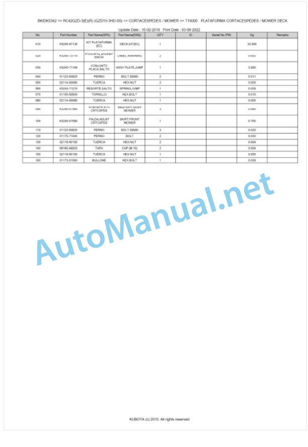 Kubota RC42GZD-3(E)(R) (GZD15-3HD-S5) Parts Manual PDF BKIDK5342 4 Kubota RC42GZD-3(E)(R) (GZD15-3HD-S5) Parts Manual PDF BKIDK5342-4