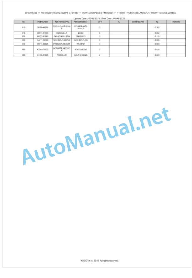 Kubota RC42GZD-3(E)(R) (GZD15-3HD-S5) Parts Manual PDF BKIDK5342 5 Kubota RC42GZD-3(E)(R) (GZD15-3HD-S5) Parts Manual PDF BKIDK5342-5