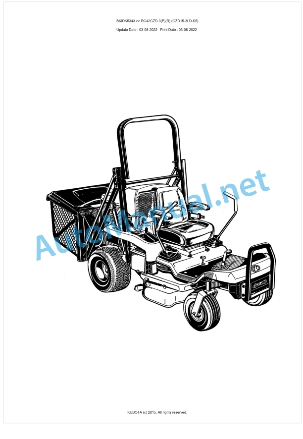 Kubota RC42GZD-3(E)(R) (GZD15-3LD-S5) Parts Manual PDF BKIDK5343 1 Kubota RC42GZD-3(E)(R) (GZD15-3LD-S5) Parts Manual PDF BKIDK5343