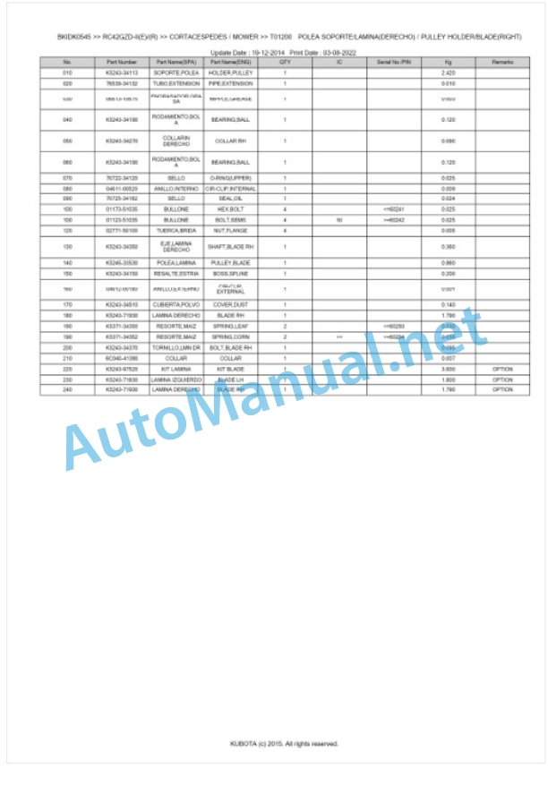 Kubota RC42GZD-II(E)(R) Parts Manual PDF BKIDK0545 3 Kubota RC42GZD-II(E)(R) Parts Manual PDF BKIDK0545-3