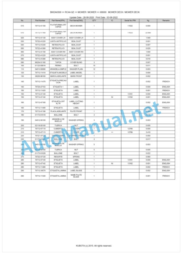 Kubota RC44-GE Parts Manual PDF BKIDA0300 4 Kubota RC44-GE Parts Manual PDF BKIDA0300-4