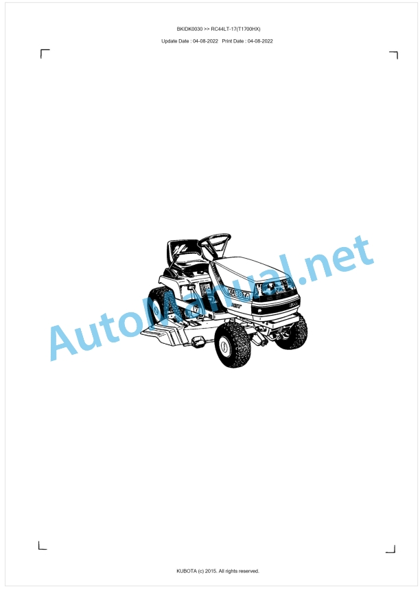 Kubota RC44LT-17(T1700HX) Parts Manual PDF BKIDK0030 1 Kubota RC44LT-17(T1700HX) Parts Manual PDF BKIDK0030