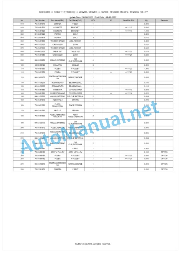 Kubota RC44LT-17(T1700HX) Parts Manual PDF BKIDK0030 2 Kubota RC44LT-17(T1700HX) Parts Manual PDF BKIDK0030-2