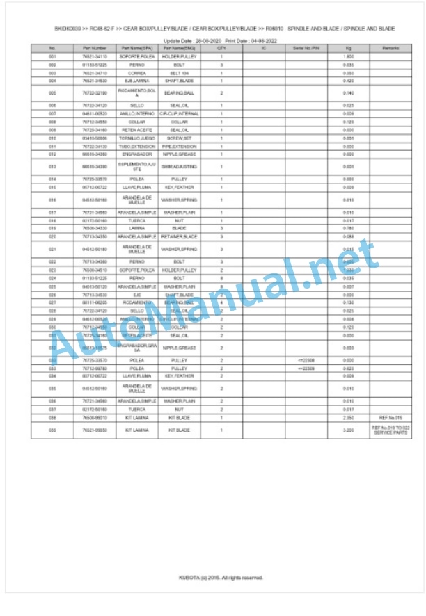 Kubota RC48-62-F Parts Manual PDF BKIDK0039 4 Kubota RC48-62-F Parts Manual PDF BKIDK0039-4
