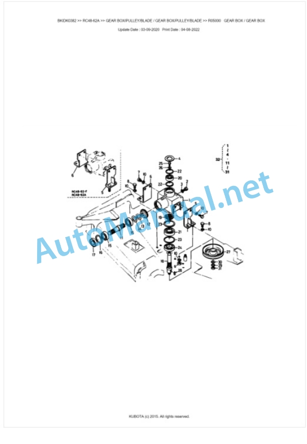 Kubota RC48-62A Parts Manual PDF BKIDK0382 3 Kubota RC48-62A Parts Manual PDF BKIDK0382-3