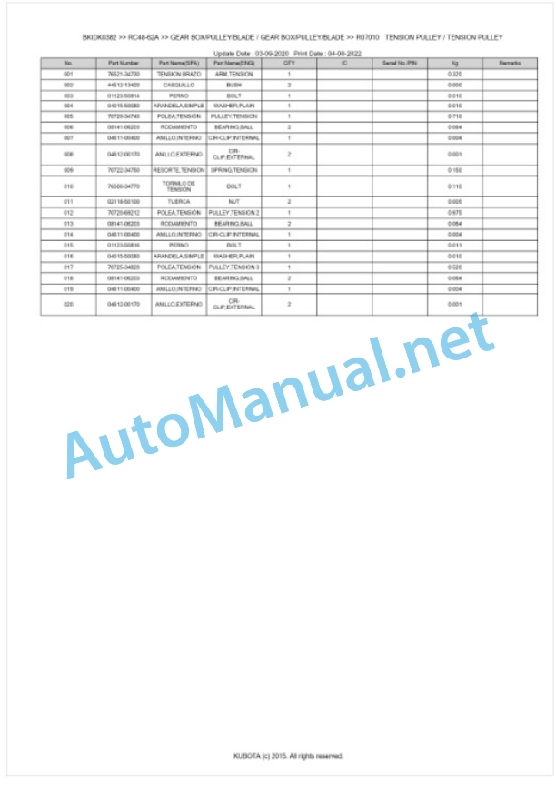 Kubota RC48-62A Parts Manual PDF BKIDK0382 4 Kubota RC48-62A Parts Manual PDF BKIDK0382-4