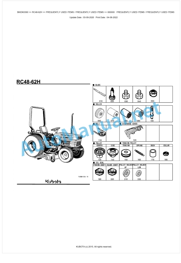 Kubota RC48-62H Parts Manual PDF BKIDK0360 1 Kubota RC48-62H Parts Manual PDF BKIDK0360