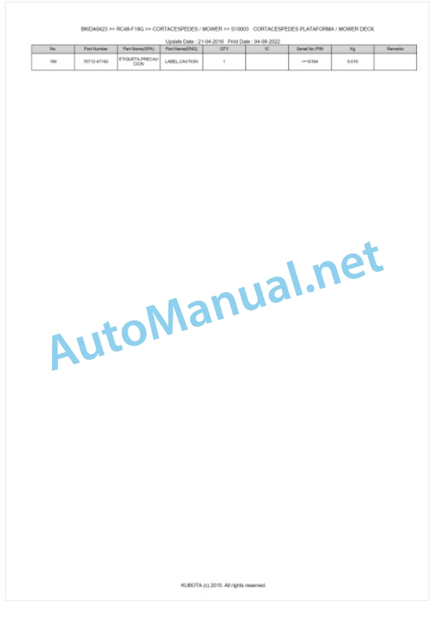 Kubota RC48-F19G Parts Manual PDF BKIDA0423 4 Kubota RC48-F19G Parts Manual PDF BKIDA0423-4