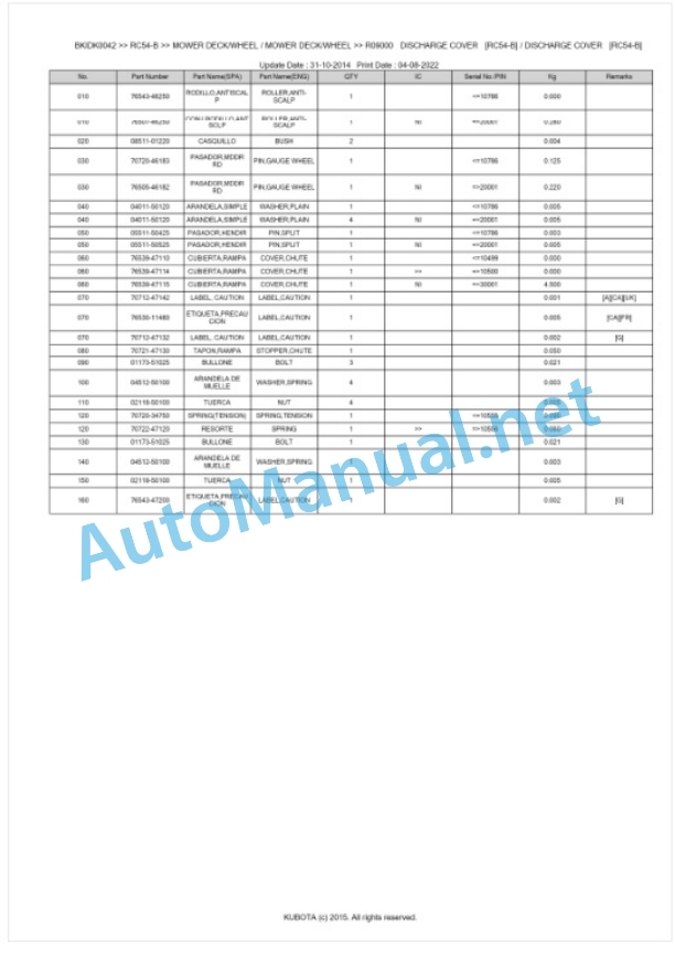 Kubota RC54-B Parts Manual PDF BKIDK0042 4 Kubota RC54-B Parts Manual PDF BKIDK0042-4