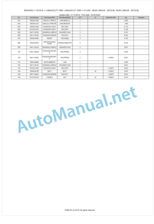 Kubota RC54-B Parts Manual PDF BKIDK0042 5 Kubota RC54-B Parts Manual PDF BKIDK0042-5