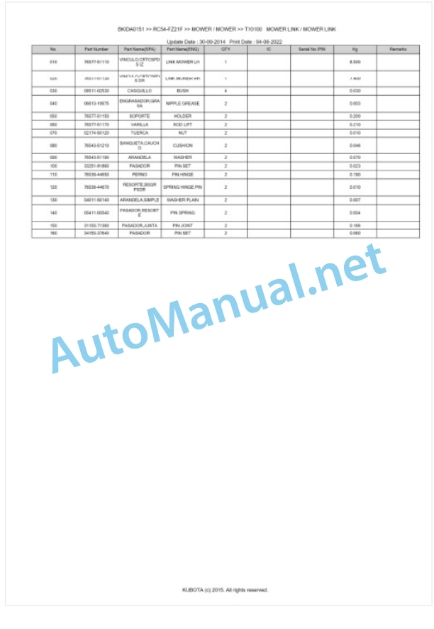 Kubota RC54-FZ21F Parts Manual PDF BKIDA0151 5 Kubota RC54-FZ21F Parts Manual PDF BKIDA0151-5