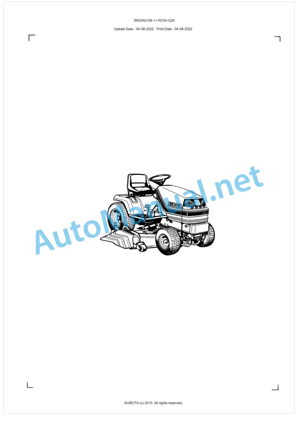 Kubota RC54-G20 Parts Manual PDF BKIDA0109 1 Kubota RC54-G20 Parts Manual PDF BKIDA0109