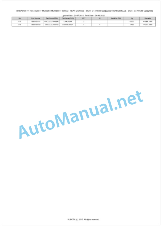 Kubota RC54-G20 Parts Manual PDF BKIDA0109 5 Kubota RC54-G20 Parts Manual PDF BKIDA0109-5