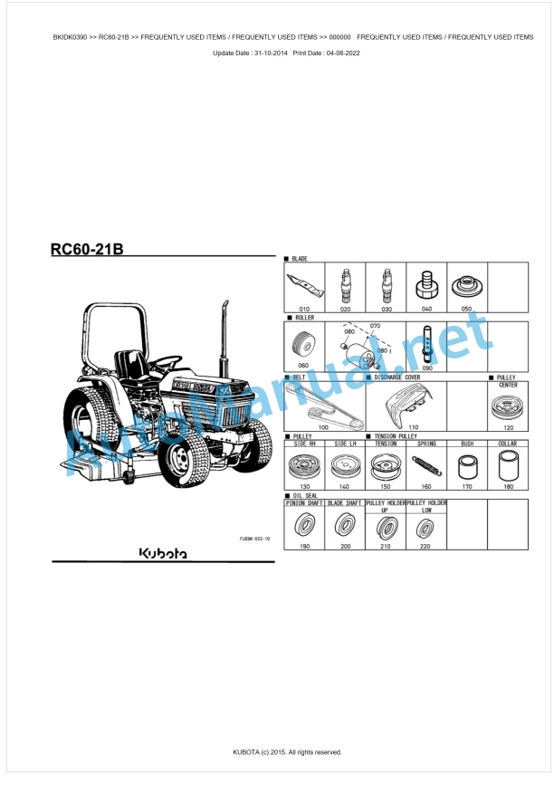 Kubota RC60-21B Parts Manual PDF BKIDK0390 1 Kubota RC60-21B Parts Manual PDF BKIDK0390