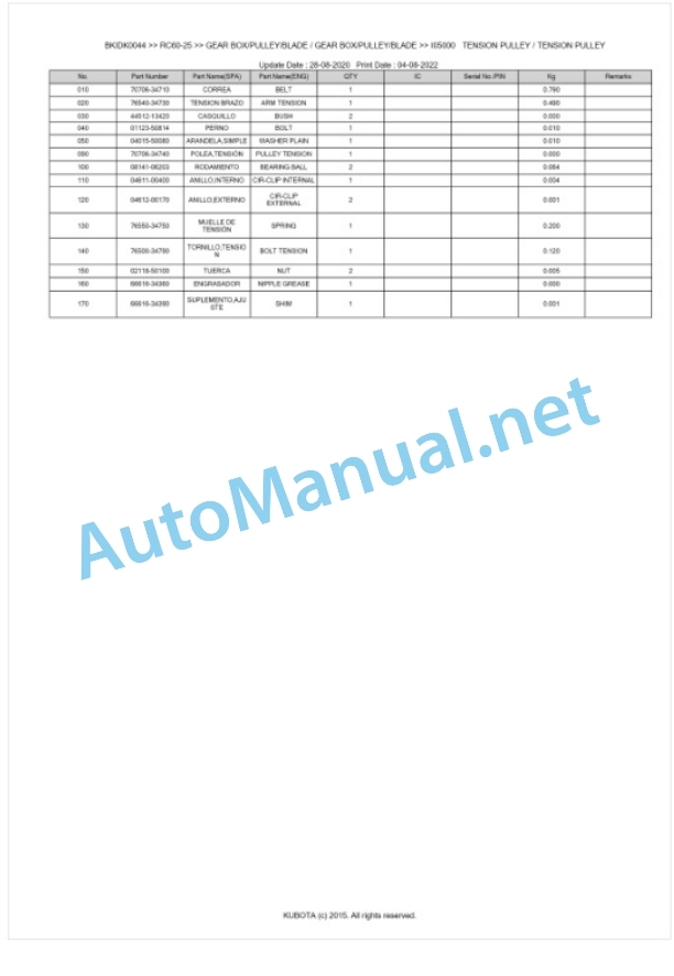 Kubota RC60-25 Parts Manual PDF BKIDK0044 3 Kubota RC60-25 Parts Manual PDF BKIDK0044-3