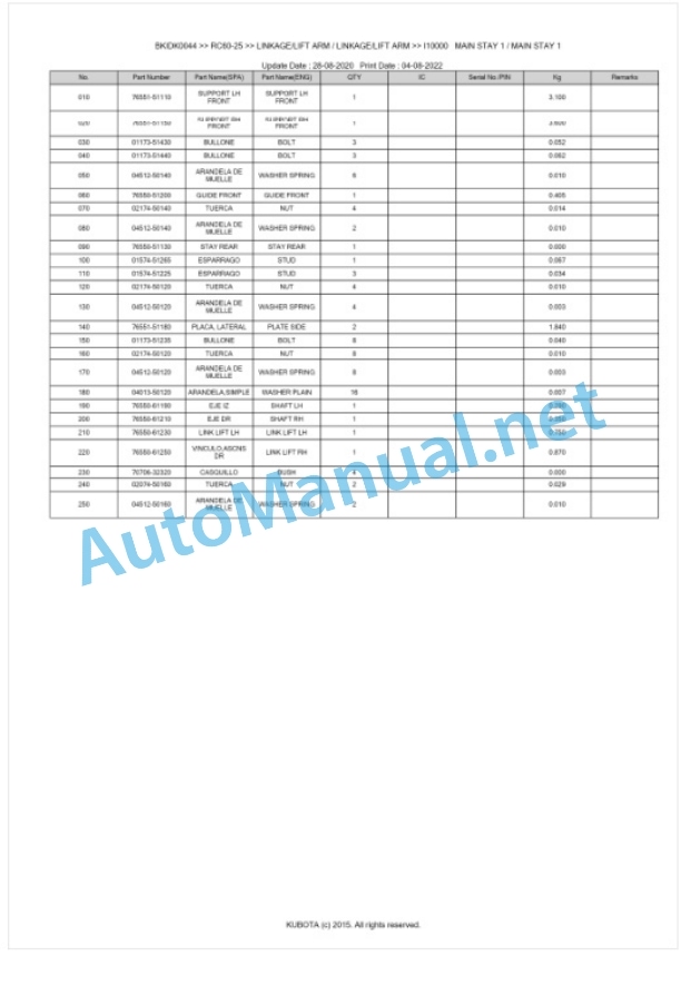 Kubota RC60-25 Parts Manual PDF BKIDK0044 5 Kubota RC60-25 Parts Manual PDF BKIDK0044-5