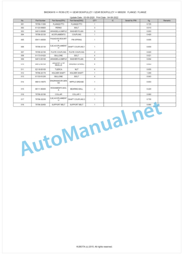 Kubota RC60-27E Parts Manual PDF BKIDK0416 2 Kubota RC60-27E Parts Manual PDF BKIDK0416-2