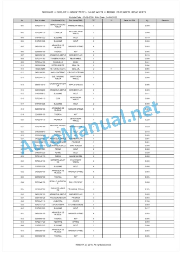 Kubota RC60-27E Parts Manual PDF BKIDK0416 5 Kubota RC60-27E Parts Manual PDF BKIDK0416-5