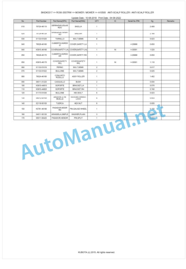 Kubota RC60-35STRW Parts Manual PDF BKIDK5317 3 Kubota RC60-35STRW Parts Manual PDF BKIDK5317-3