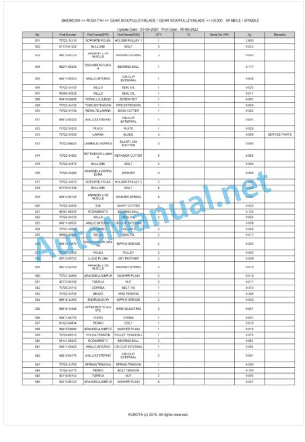 Kubota RC60-71H Parts Manual PDF BKIDK0299 3 Kubota RC60-71H Parts Manual PDF BKIDK0299-3