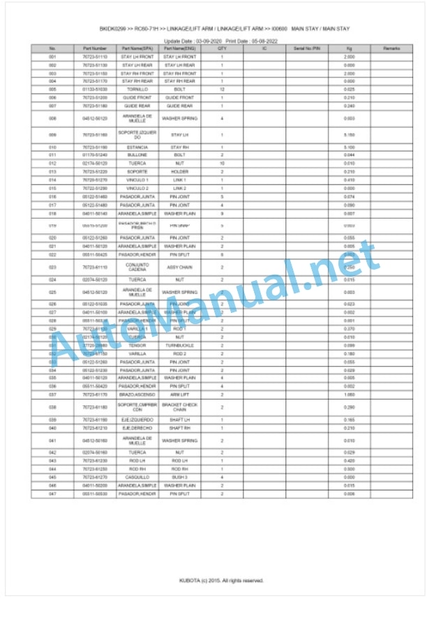 Kubota RC60-71H Parts Manual PDF BKIDK0299 5 Kubota RC60-71H Parts Manual PDF BKIDK0299-5