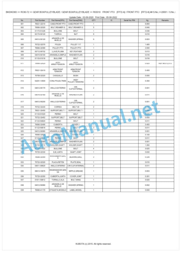 Kubota RC60-72 Parts Manual PDF BKIDK0383 3 Kubota RC60-72 Parts Manual PDF BKIDK0383-3