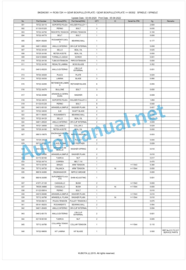 Kubota RC60-72H Parts Manual PDF BKIDK0361 3 Kubota RC60-72H Parts Manual PDF BKIDK0361-3